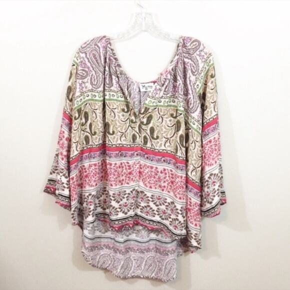 Show Me Your MuMu Paisley Floral Catalina Cup Pink/Green Tunic - Picture 2 of 6